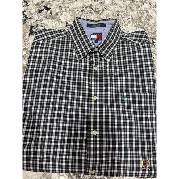 Tommy Hilfiger Button Up Shirt Adult Large Blue Yellow‎ Plaid Long Sleeve Mens - Picture 1 of 12
